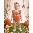 thumbnail image 5 of RUINIXCW Newborn Baby Girl Halloween Outfit Infant Baby Girls Summer Fall Clothes Pumpkin Romper Overalls Flying Sleeve Bodysuit Headband 2Pcs Set, 5 of 10