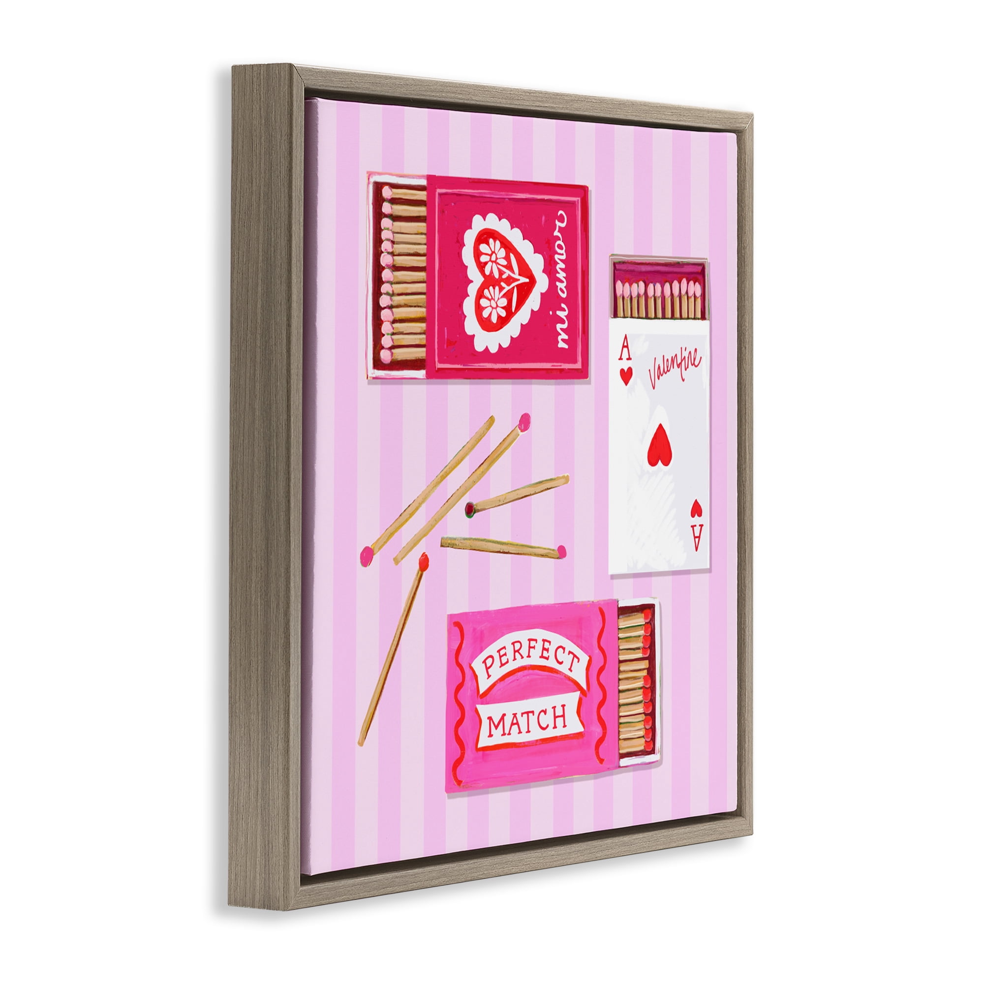 Stupell Industries Romantic Valentine's Matchboxes Brown Framed Floater Canvas Wall Art, design by Rachael Reese