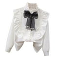 thumbnail image 2 of LYHao Kids Girls Long Sleeve Party Blouses Kids Elegant Ruffled Button Down Shirts School Tops Sizes 7-8 Years(Beige), 2 of 4
