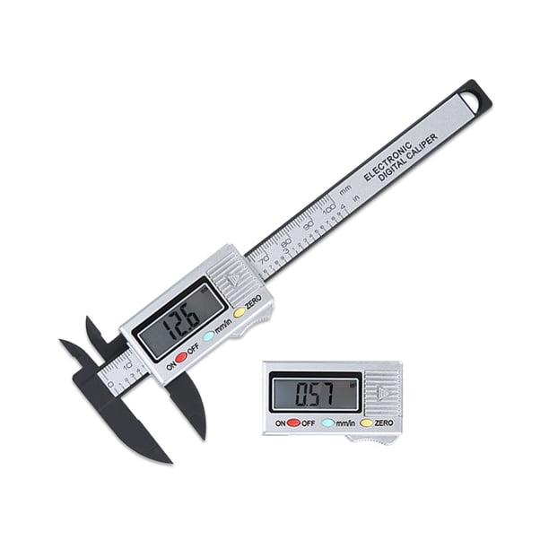 LCD Vernier Caliper 0-100mm Medición de profundidad Micrómetro Diámetro Regla de longitud Calibre de plástico Pulgadas / mm Instrumento que funciona con batería Plata kenally TO000934-01