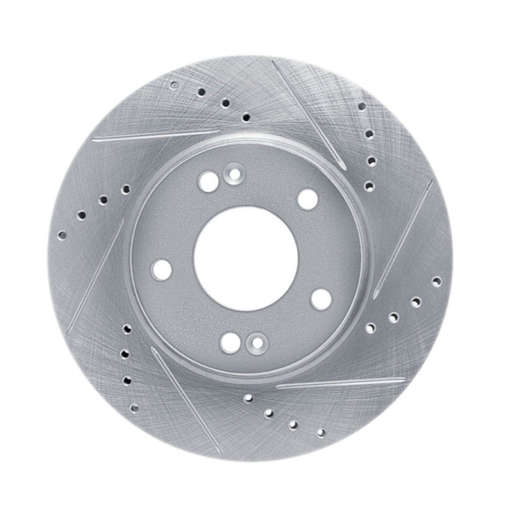 KarParts360 For Hyundai Elantra 2021 22 23 24 2025 Disc Brake Rotor Front, Passenger Side | Cast Iron | Silver Finish | Drilled And Slotted Style | 69 Millimeters/2.72 Inches Center Hole Diameter