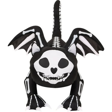 Haunted Hill Farm 5.9-Ft. Wide Prelit Skeleton Cat with Wings Halloween Blow Up , Airblown Inflatable, HISKBCATS061-L