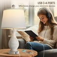 thumbnail image 4 of Traditional Table Lamps Set of 2, Bedside Touch Lamp with USB C+A Charging Ports, Rustic Farmhouse Table Lamps for Living Room Bedroom, Side Table Lamp with White Fabric Shade, Antique Grey, 4 of 9