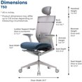 thumbnail image 3 of SIDIZ Chaise de Bureau Ergonomique Réglable T50 avec Support Lombaire, Tissu Bleu, 3 of 5