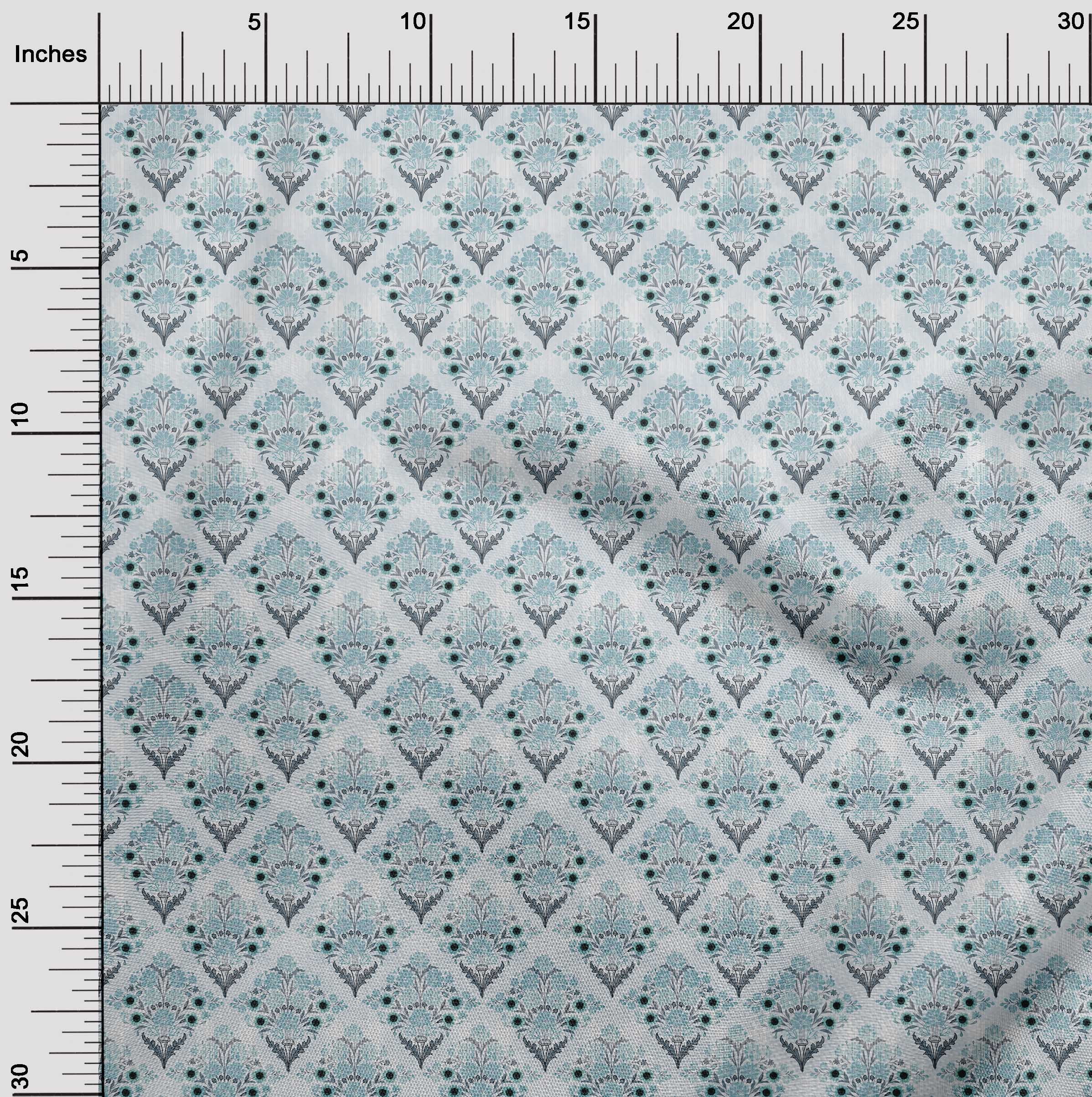 oneOone Polyester Spandex Light Blue2 Fabric Asian Block Floral Dress Material Fabric Print Fabric By The Yard 56 Inch Wide