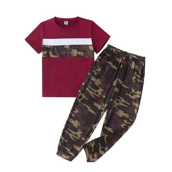 RTKFRFLM Boys Camo Print Outfits Sets Short Sleeve Long Pants 2 Piece Casual Fall Clothes Toddler Clothing Sets,Size 9-10 Years