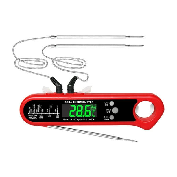 Termómetro digital para carne para cocinar, funciona con pilas, sondas dobles, 2-3 segundos