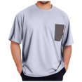 thumbnail image 1 of T-Shirt Homme Patch Tricoté à Blocs de Couleur, Col Rond, Manches Courtes, Gris XXXXXL, 1 of 4