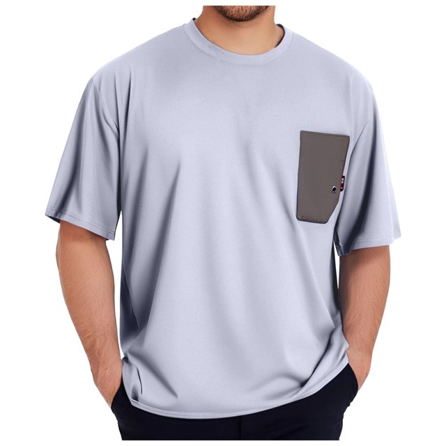 T-Shirt Homme Patch Tricoté à Blocs de Couleur, Col Rond, Manches Courtes, Gris XXXXXL
