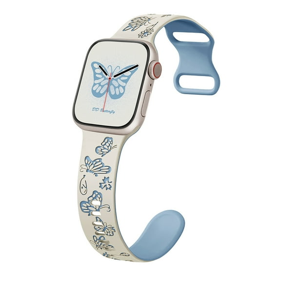 Silicone Band for Apple Watch 38mm 40mm 41mm 42mm (S10), Cute Butterflies Floral Engraved Soft Sport Band Adjustable For Apple Watch Series 10 9 8 7 6 5 4 3 2 1 SE, Blue