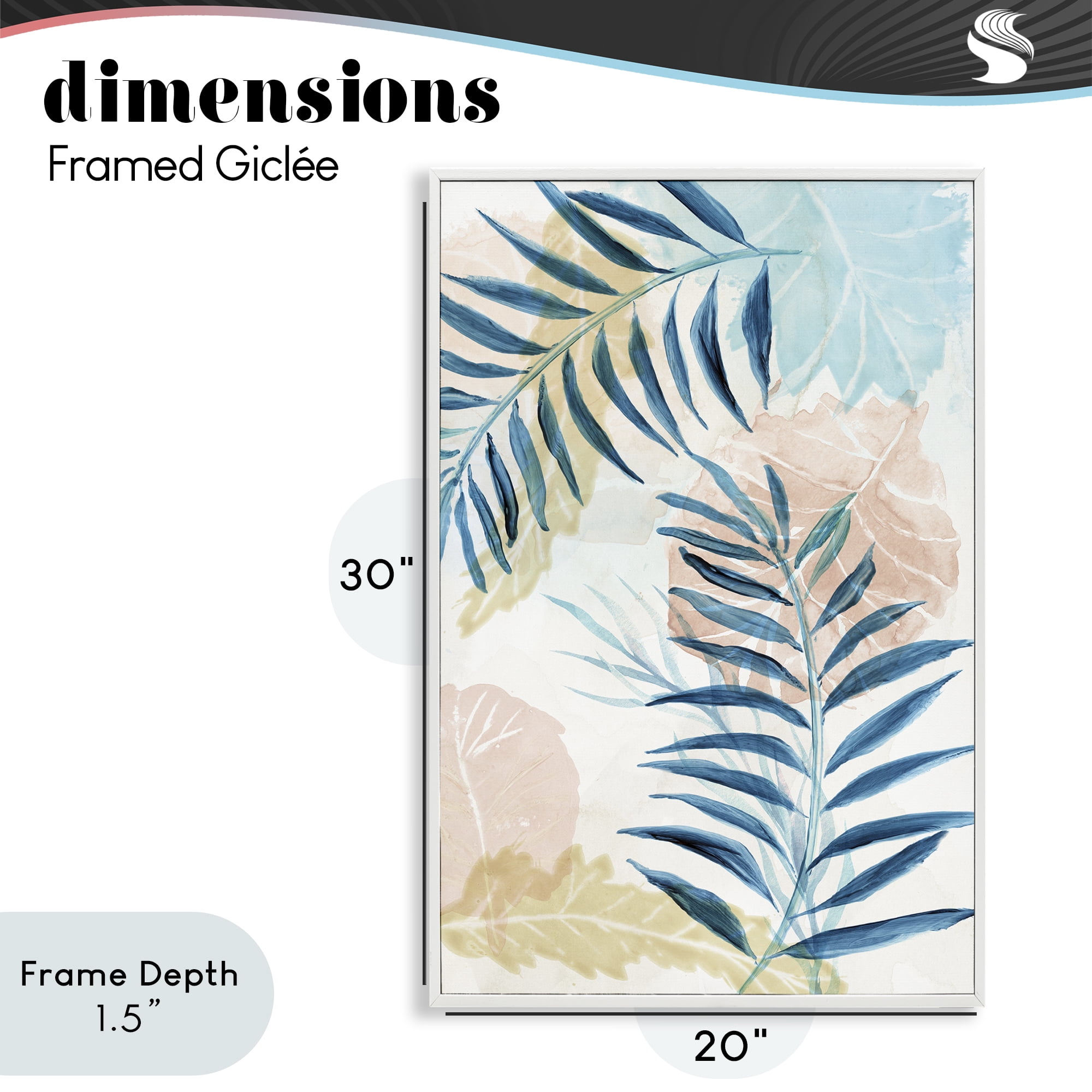 Stupell Industries Blue Palm Fronds in Pastel Haze White Framed Giclee Art, design by Nan