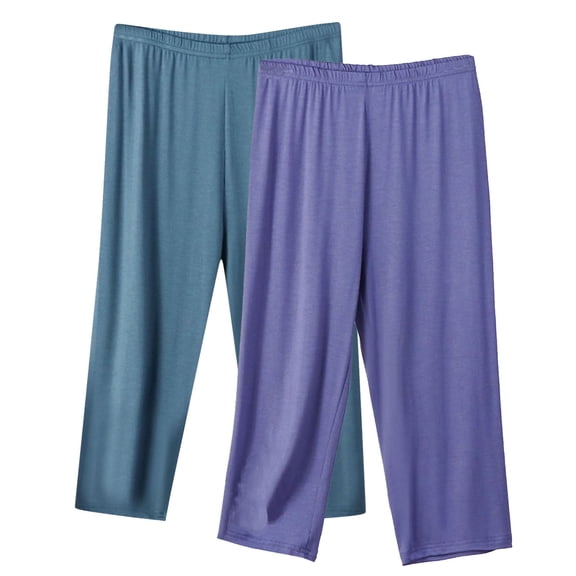 SwiftWear 2 Pack Pajamas Bottom Women's Casual Fashion Solid Color Three-quarter Shorts Thin Loose Home Pants Sports Outdoor XXXL