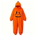 thumbnail image 3 of JAJAHO Boys Girls Pumpkin Face Jumpsuit Soft Flannel Pajama Halloween Long Sleeve Loose Hooded Onesie For Kids 4-14Y, 3 of 5