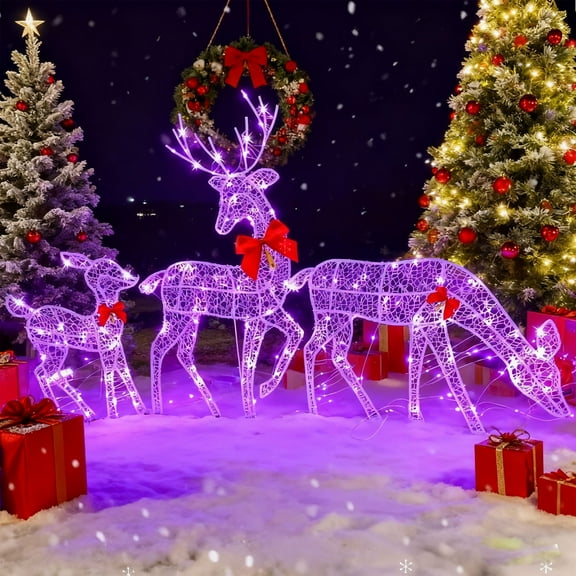 JESSBEAUTY 2D Lighted Deer Christmas Decorations, Waterproof Pre-Lit Christmas Reindeer Decorations with 60 LED Lights for Outdoor Front Yard Porch Patio Lawn Garden Party(#A)