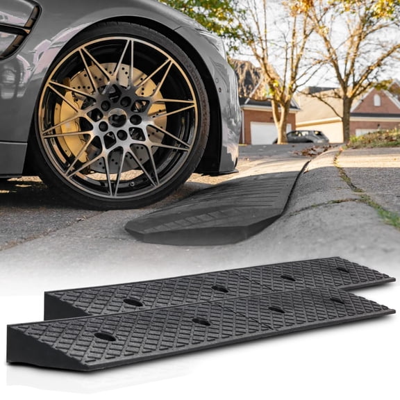 OSM 2" Rise Heavy Duty Rubber Curb Ramps, 2 Pack Driveway Sidewalk Threshold Ramps for Cars Trucks Bikes Wheelchairs