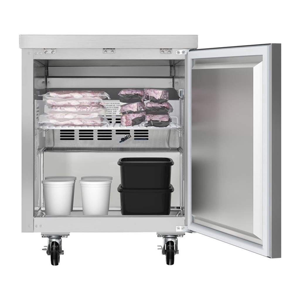 Pemberly Row 27" One-Door Commercial Undercounter Freezer with Casters in Silver