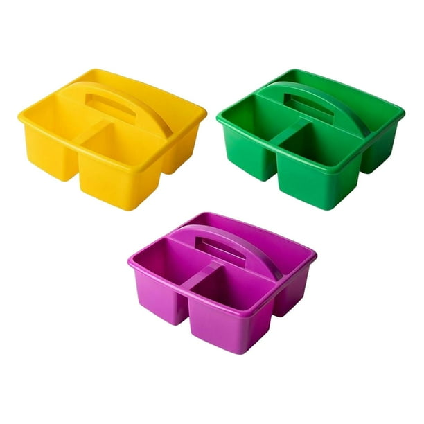Estuche organizador de escritorio con 3 compartimentos para maquillaje, costura y manualidades amarillo verde violeta