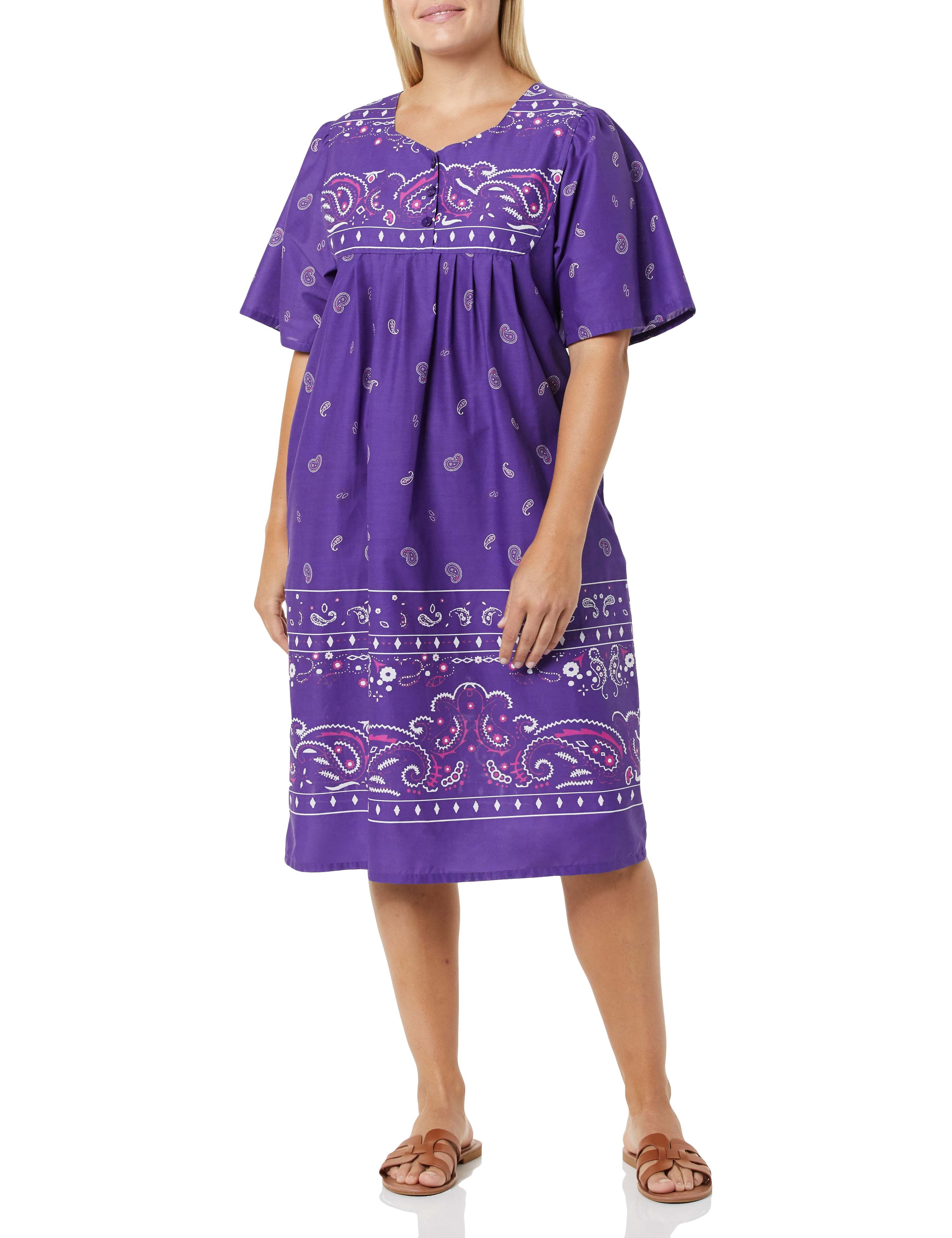 AmeriMark Womens Patio Dress Lounger Floral Print Border Short Sleeve 
