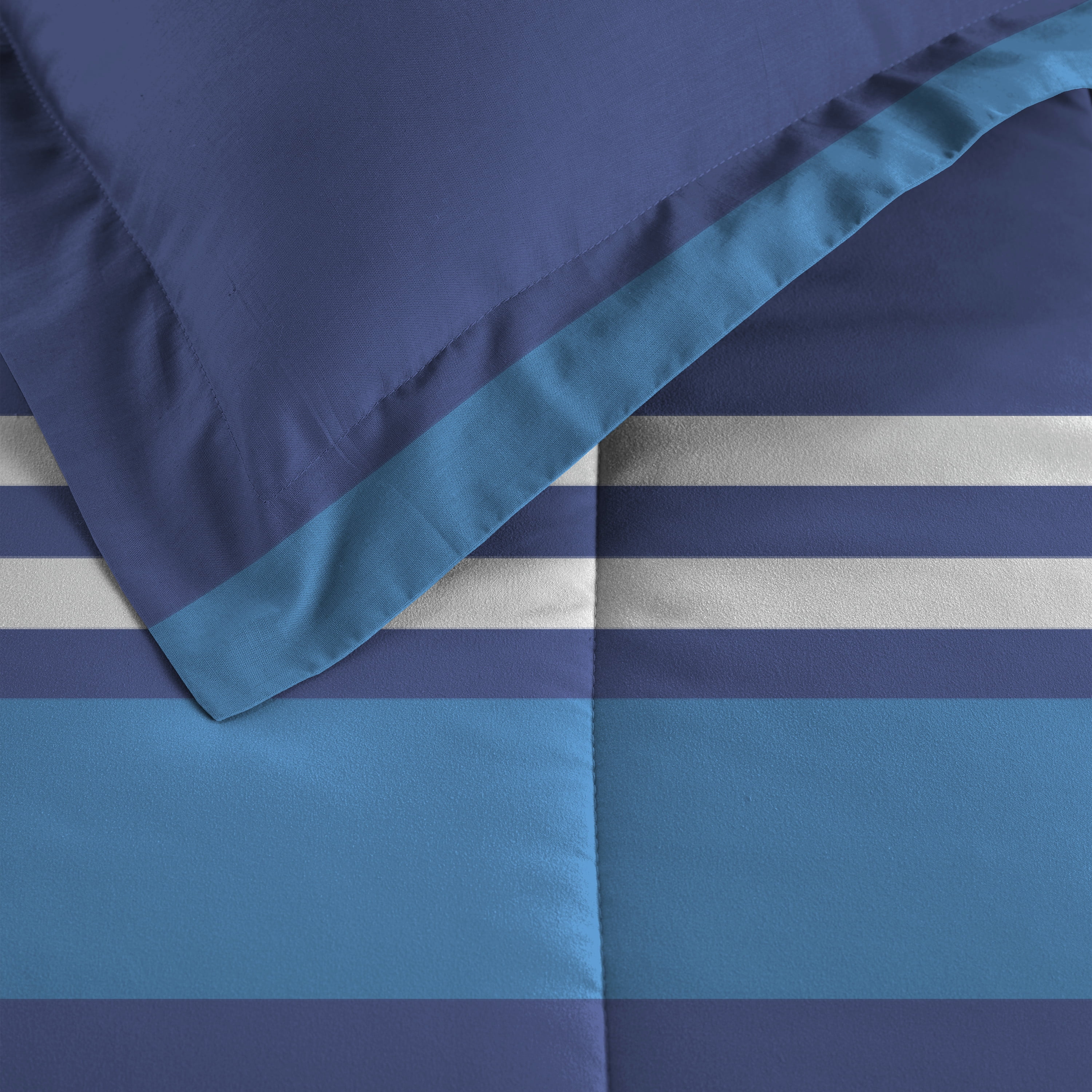 Dream Factory Rugby Stripe Full 7 Piece Comforter Set, Polyester, Microfiber, Blue, Child, Unisex