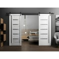 thumbnail image 3 of Sturdy Double Barn Door 56 x 84 inches | Quadro 4088 Nordic White with Frosted Glass | Stainless Steel 13FT Rail Hangers Heavy Set | Solid Panel Interior Doors, 3 of 5