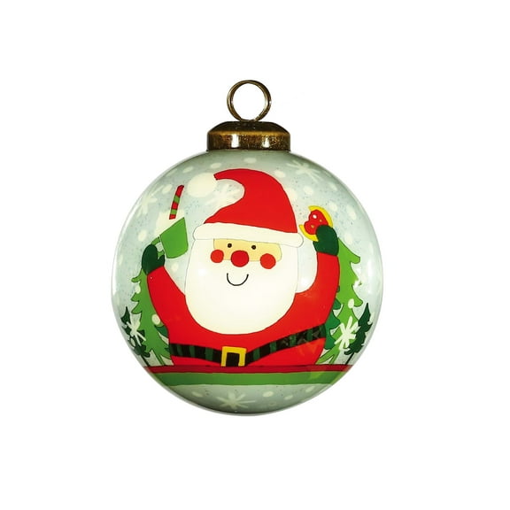 Festive Glitter Santa Hand Painted Mouth Blown Glass Ornament