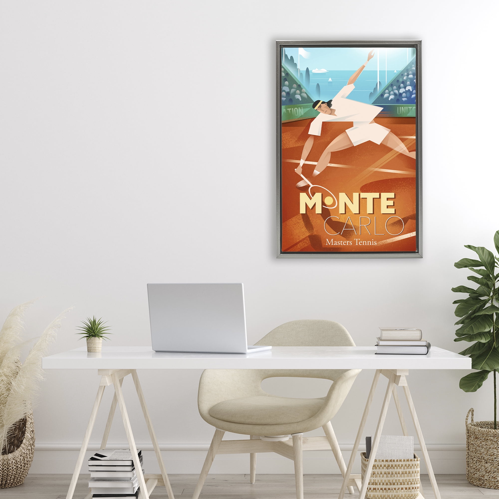 Stupell Industries Monte Carlo Masters Tennis Gray Framed Floater Canvas Wall Art, design by Martin Wickstrom