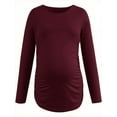 thumbnail image 3 of Yawrut Womens Maternity Long Sleeve Tshirt Classic Side Ruched Tee Top Mama Pregnancy Clothes, 3 of 5