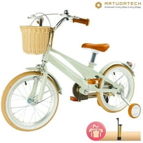 16 Inch Girls Boys Bike for 4-9 Years Old Toddlers and Kids, Kids Bike with Training Wheels, Basket, Dual Brake, Retro Style Children Bicyle