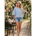 thumbnail image 6 of Women's Casual Loose Fit 3/4 Bell Sleeve Crew Neck Cotton Blend T-Shirt Tops,Blue,S, 6 of 7