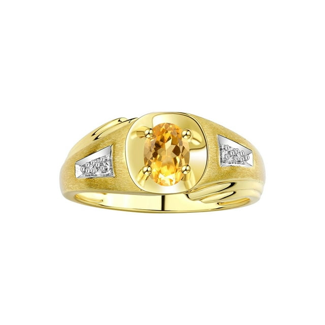 RYLOS Men's Rings Yellow Gold Plated Silver Rings Classic Designer Style 8X6MM Gemstone & Diamond Ring Citrine November Birthstone Rings For Men Size 12
