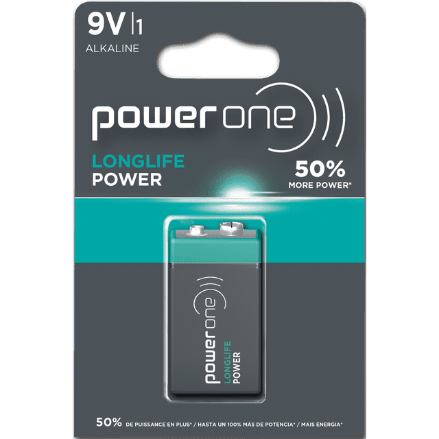 POWER ONE LONGLIFE POWER Pile 9V Lot de 1 Pile Alcaline Longue Performance avec jusqu'à 5 Ans de Durée de Conservation