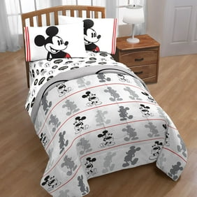Twin Size Mickey Mouse Red Black Comforter Sheet Set 4 Piece
