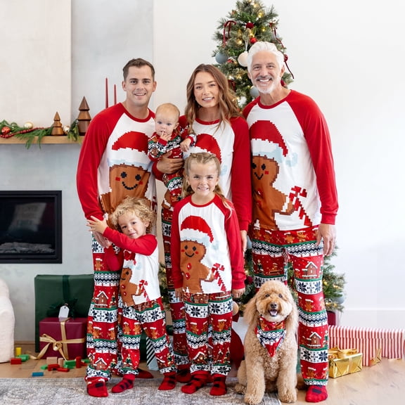 PatPat Christmas Pjs Kids Pajamas Family Matching Sets Gingerbread Print Long-sleeve PJS with Christmas Socks, Red, Kids: 3-4 Years
