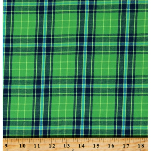 Cotton Homespun Green Blue Large Plaid Squares Checks Piccadilly Cotton Fabric by the Yard (W24227-74)