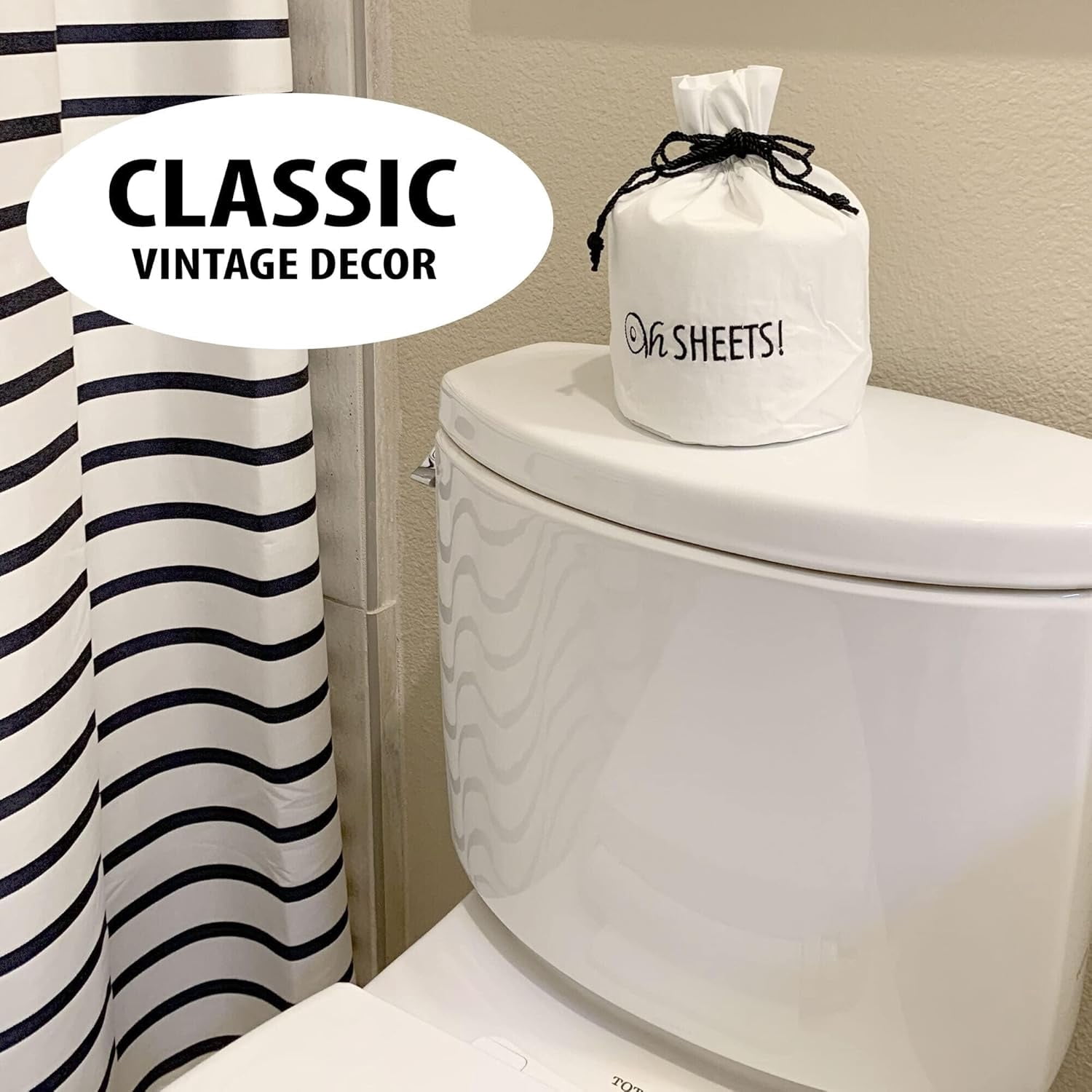 Born Uncommon Toilet Paper Roll Cover - 9" x 5.5" Reusable Cotton Toilet Paper Cover with Drawstring Closure – Decorative Bathrooms Tissue Roll Storage Bag