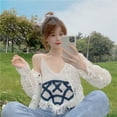 thumbnail image 6 of Women Summer Flare Long Sleeve Knitted Cardigan Hollow Out Crochet Mesh Net Open Front Cropped for Jacket Thin Lightweight Loose Beach Sweater Cover Up Top, 6 of 12