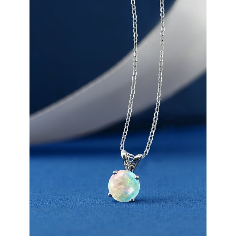 Sterling Silver 5mm Round Blue Opal Necklace Sterling Silver 5mm Round Blue Opal Necklace