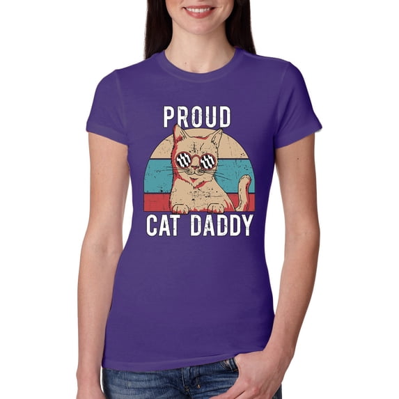 Wild Bobby, Proud Cat Daddy Cat Lover Womens Slim Fit Junior Tee, Purple Rush, X-Large