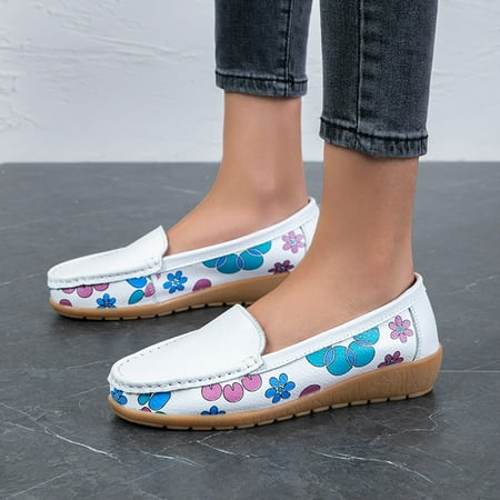 

PhoneSoap Shoes Casual Flat Shoes Printed Loafers Casual Shoes Comfortable Women s Single Women s Casual Shoes White