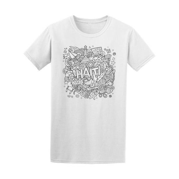Haiti Hand Drawn Doodle Sketch T-Shirt Men -Image by Shutterstock, Male XX-Large