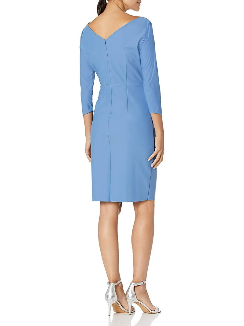 sachin and babi light blue dress Alex Evenings Womens Slimming Short Sheath 3/4 Sleeve Dress with Surplus  Neckline 6 Sky Blue