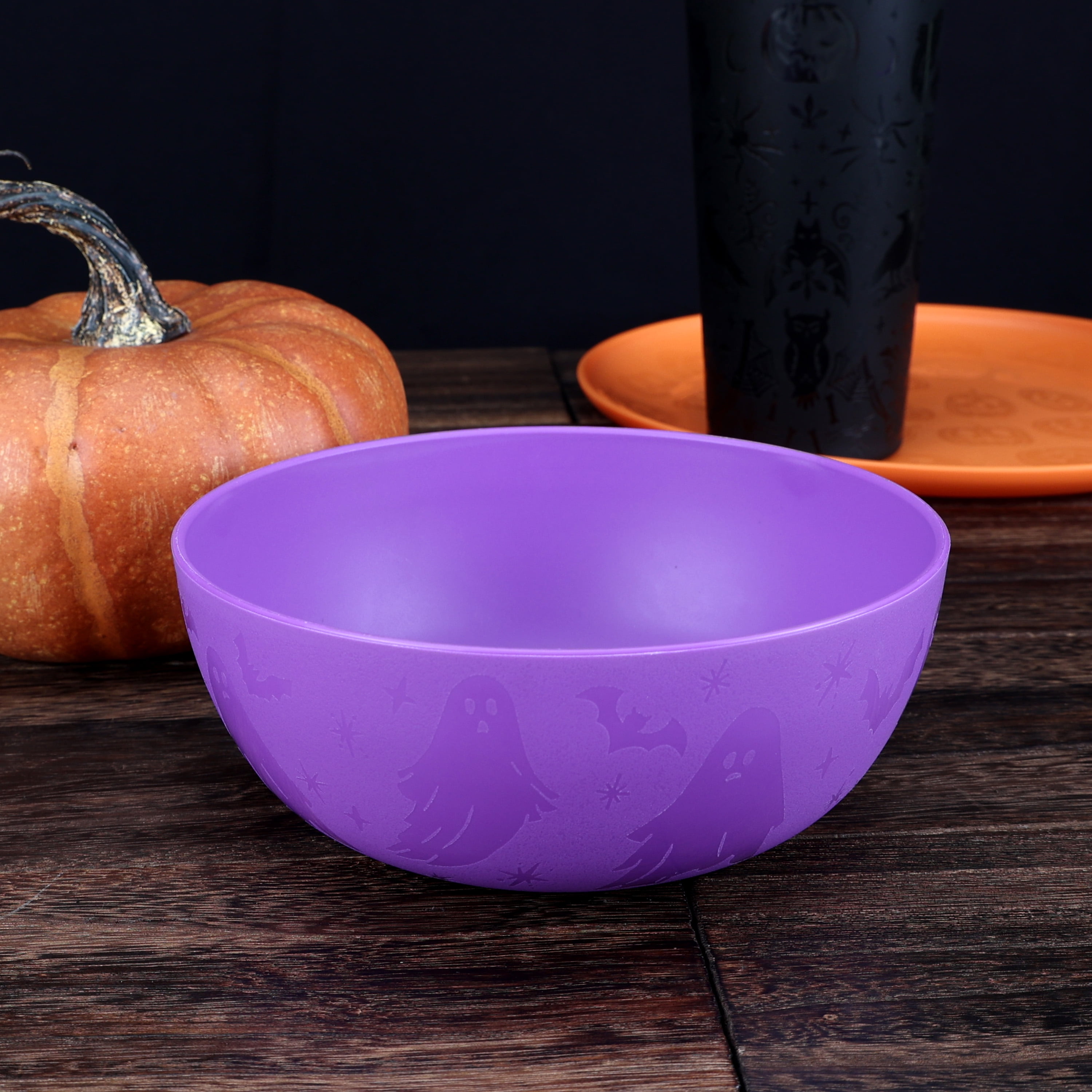 Mainstays 38 Ounce Round Plastic Etched Ghost Bowl, Purple