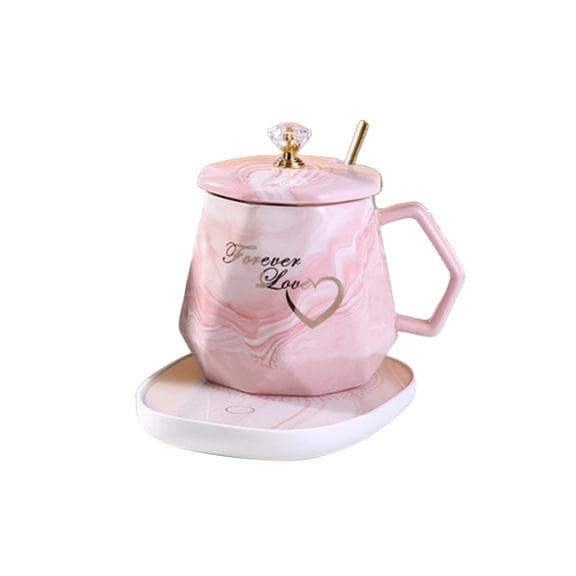 VWRXBZ 14oz Coffee Mug Warmer Set with Temperature Control Smart Electric Ceramic Mug 400ml Fast-Heating Desktop Beverage Warmer for Coffee Tea Valentine Day Birthday Gift