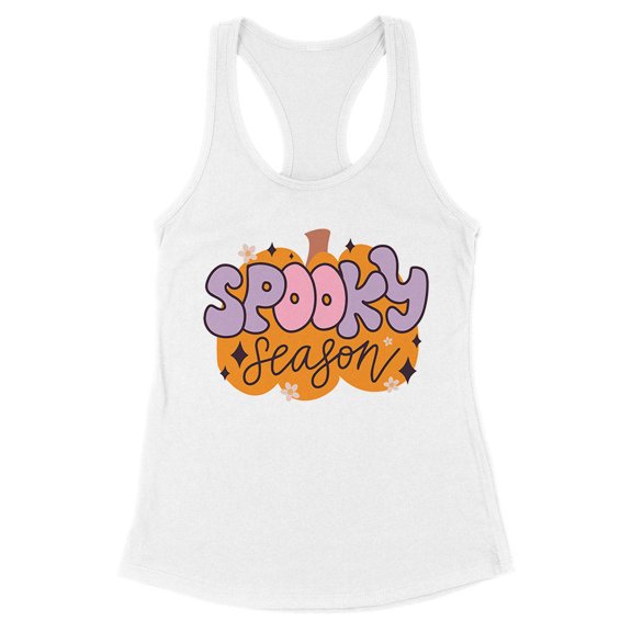 Retro Pumpkin Spooky Season Tank Top Fitted Racerback Women's Large White