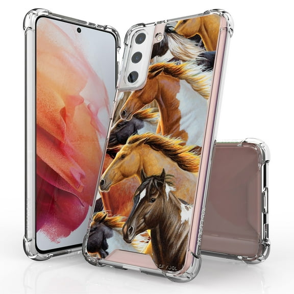 ANJ  Hybrid Slim Hard Back Cover Case Flexible Bumper for Samsung Galaxy S21 Plus - Wild Horses