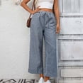 thumbnail image 5 of Duqingm Wide Leg Pants for Women Women's Striped Wide Leg Low Rise Linen Pants Drawstring Elastic Waist Long Trousers with Pockets Navy,M, 5 of 6