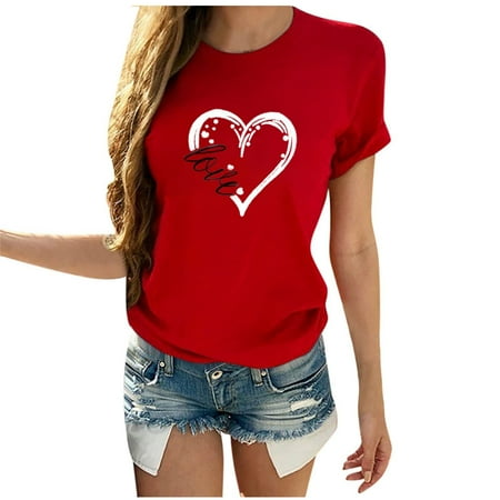 

Ladies Tops And Blouses Women s Fashion Printed Round Neck Short Sleeve T-shirt Blouse Loose Tops Work Blouse Red XL