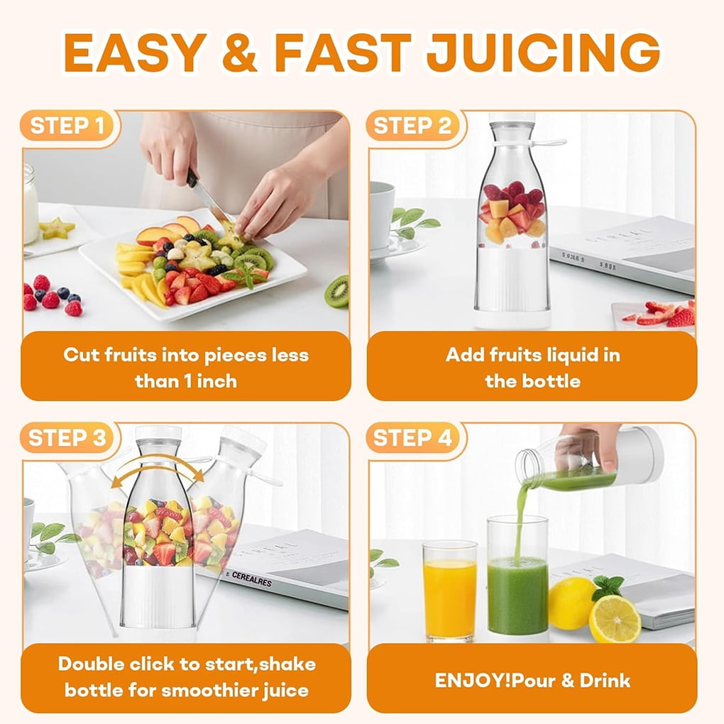 Portable Blender for fresh juices and Smoothies 350ML, Bottle Mini Blender Rechargeable Smoothie Maker with Wireless Charging and Travel Lid, USB Rechargeable Mini Smoothie Maker Pink
