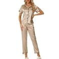 thumbnail image 2 of Conjunto de pijama de 2 piezas para mujer INSPIRE CHIC, camisa de dormir con botones y pantalones, ropa de noche, color champán, 2 of 6