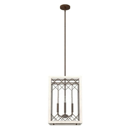 

Hunter Chevron Textured Rust and Distressed White with Clear Seeded Glass 4 Light Pendant Ceiling Light Fixture